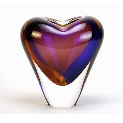 VASES - MURANO GLASS HEART VASE - 7"H - TOPAZ / AMETHYST - ITALIAN ART GLASS   401498988261